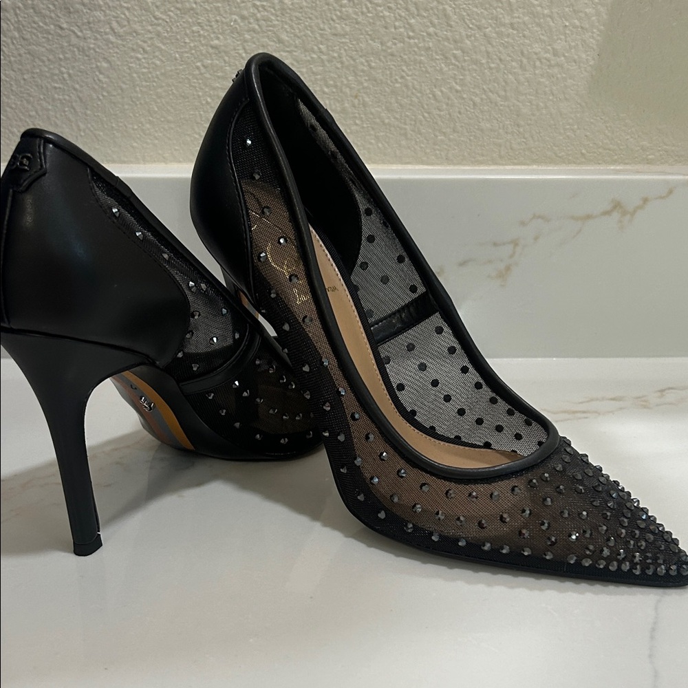 Sam Edelman Black Mesh Studded Heels